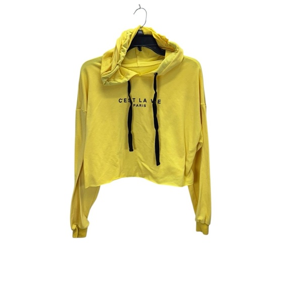 C’est la vie paris.  Yellow Cropped Hoodie - Picture 1 of 5